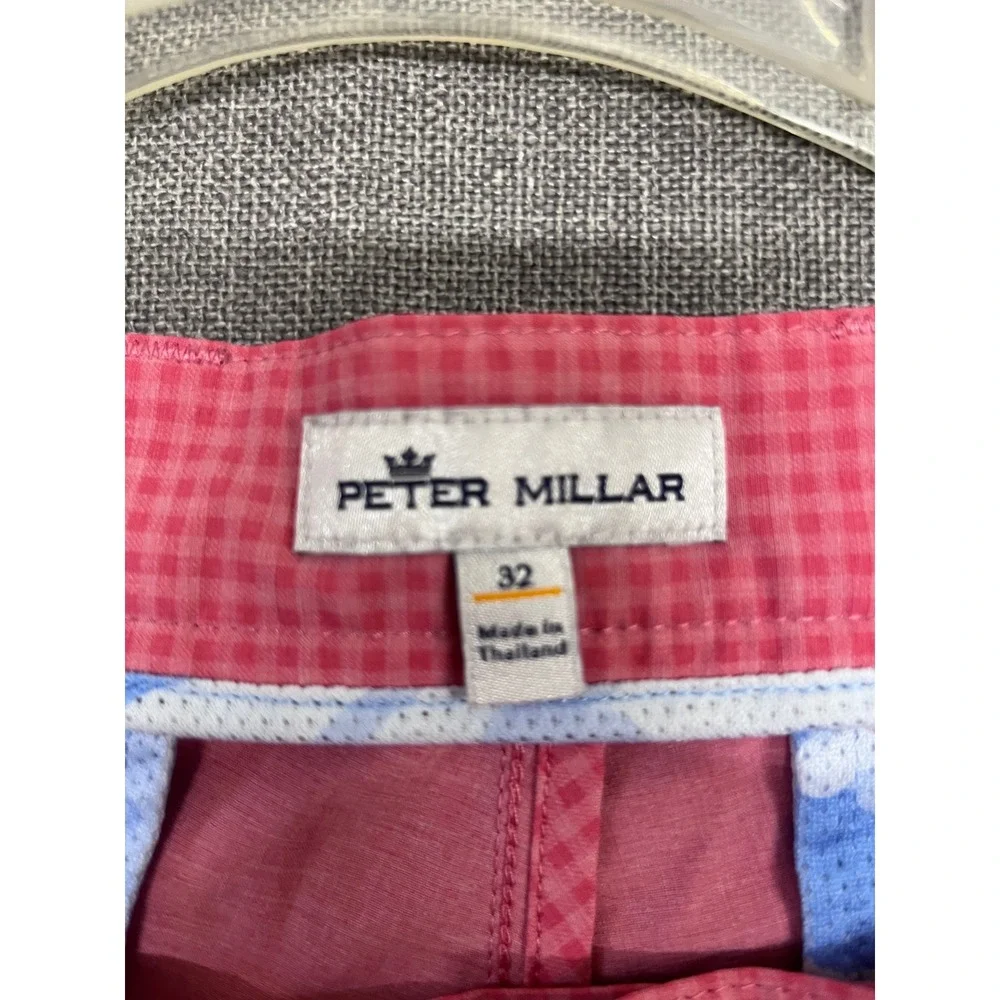 Peter Millar Mens Pink Gingham Performance Golf Shorts Size 32 Stretch Plaid
